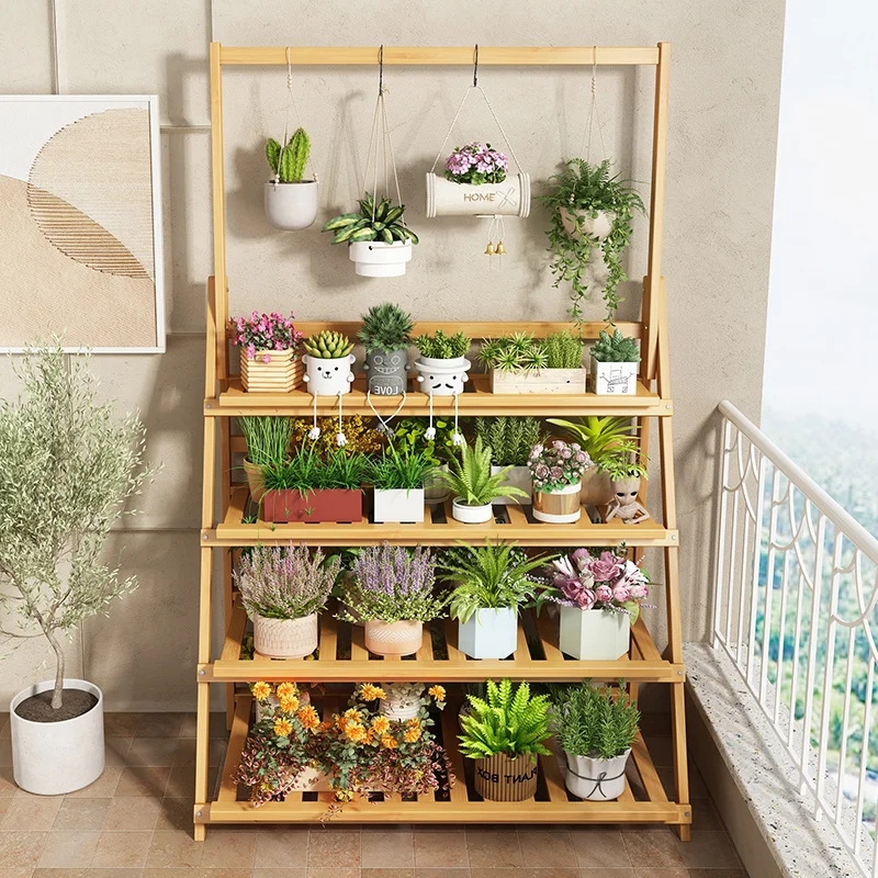 Outdoor Furniture Wood - Scaffale per fiori in legno massello