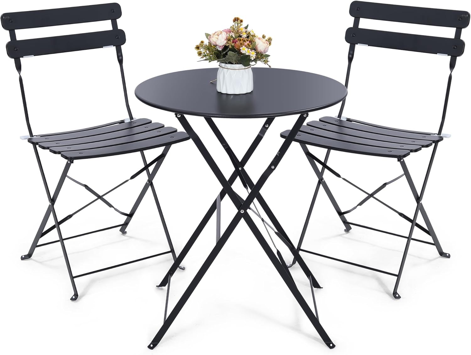 Outdoor Furniture Table And Chairs - Set bistrò pieghevole da esterno nero